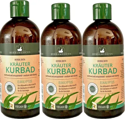 Produktbild von 3x500 ml Herbamedicus Kräuterbad 500ml Kräuter Kurbad Eukalyptus