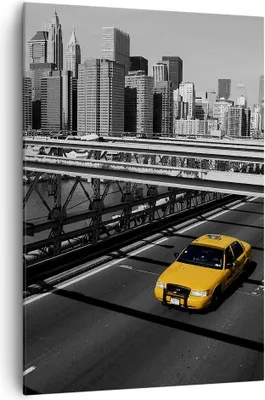 Produktbild von Bild auf Leinwand - Leinwandbild - Einteilig - New York Manhattan Brooklyn Brücke Taxi - 70x100cm - Wand Bild - Wandbilder - Leinwanddruck - Wanddekoration - Leinwand bilder - Wandbild - PA70x100-0417