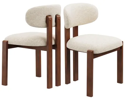 Produktbild von COLAMY 2er-Set Esszimmerstühle aus Chenille, braunes Massivholz, bequeme Sitzfläche, nordischer Stil, beige