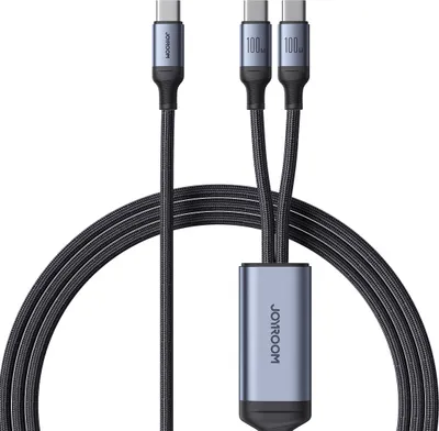 Zdjęcie produktu dla Kabel Joyroom Speedy Series S-A21 2w1 USB-C - USB-C / USB-C 100W 1.5m - czarny