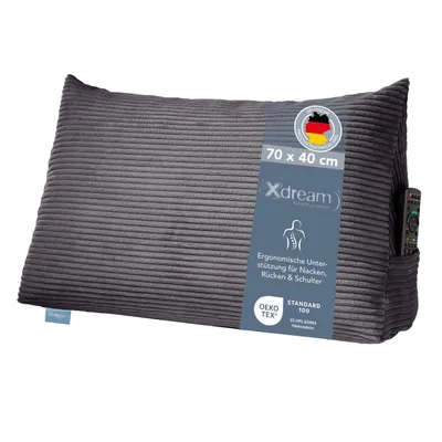 Produktbild von Rückenkissen | Lesekissen für Bett und Sofa | Cord dunkelgrau | 70 x 40 x 20cm | Stabiles Bettsitzkissen | XDREAM