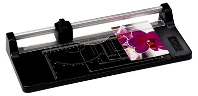 Produktbild von Papierschneider mit Rollklinge (Schneidemaschine für bis zu 5 Blatt, geeignet für DIN A4, Rollenschneidemaschine für Papier, Folie und Fotos) schwarz