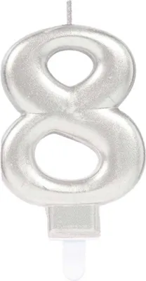 Produktbild von "Starlight Birthday" Zahlenkerze 9,3cm | Silber Zahl: 8