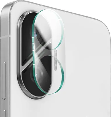 A close-up shot of a smartphone camera lens protector being applied to a smartphone.