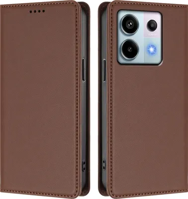 Image de Étui en cuir pour Xiaomi Redmi Note 13 Pro 5G, étui à rabat magnétique en cuirPolyuréthaneavec support, marron
