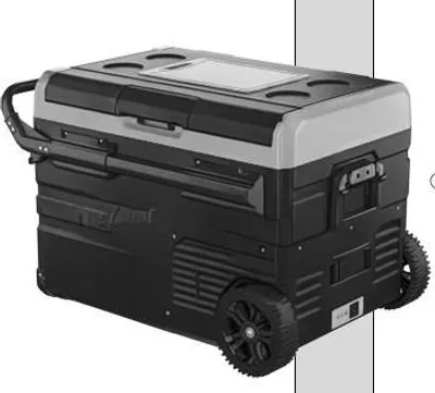 Zdjęcie produktu dla Lodówka samochodowa Outsunny 40 l z oświetleniem LED, kompresorem, uchwytami, kółkami transportowymi, do łodzi kempingowych, podróży, 12/24 V DC i 110-240 V AC, szaro-czarna