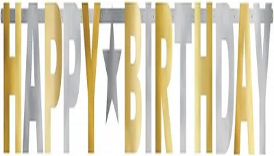 Immagine prodotto di amscan lettera pendolo Happy Birthday 320 cm carta argento/oro