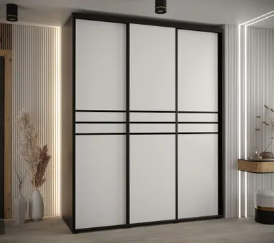 Produktbild von Kleiderschrank ASIRI 10 - 190/60 cm, schwarz/weiß/schwarz