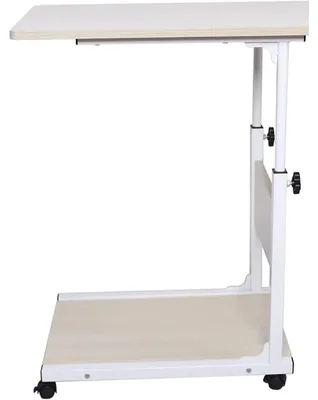 Obrázok produktu pre Príkonový stolík – stolík na notebook s kolieskami – výškovo nastaviteľný 55–80 cm – doska stola 50 x 35 cm – kov a drevo – biela farba