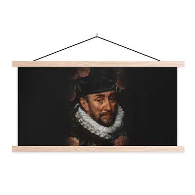 Produktbild von MuchoWow® Textilposter Wilhelm von Oranien - Blumen - Alte Meister 120x60 cm mit holzfarbenen Rahmen - Klemmleiste