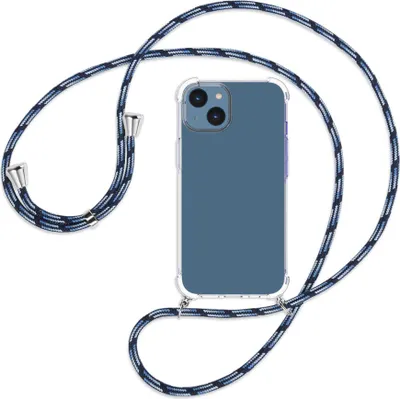 Produktbild von Handykette Backcover-Schutzhülle mit Band (Metall silberfarben) für Apple iPhone 14 (6.1'') - Blautöne