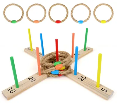 Produktbild von COSTWAY Ringwurfspiel, Outdoor Gartenspiel mit Wurfringen, Wurfspiel für Kinder & Erwachsene, klassisches Holzspielzeug für Drinnen&Draußen,Partyspiel
