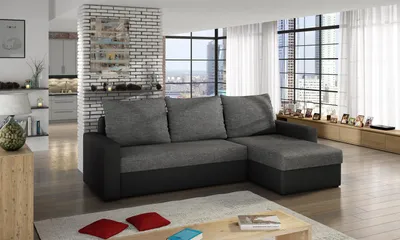 Produktbild von Krudox LIVI Ecksofa L Form mit Schlaffunktion Bettkasten und Stauraum 237 x 150 cm Dunkelgrau Schwarz Kunstleder Liegefläche 125 x 195 cm Stoff Sawana 05 Soft 11