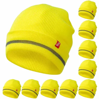 Produktbild von Nitras Strickmütze neon mit Reflexstreifen 10 Stück, Wintermütze, Warnschutzmütze, Beanie uni Farbe:neongelb