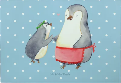 Produktbild von Mr. & Mrs. Panda Frühstücksbrett Pinguin mit Kind - Blau Pastell - Geschenk, Glas-Servierplatte, Mutter, Glas Schneideplatte, Pinguine, Muttertag, Brotzeitplatte, Familie