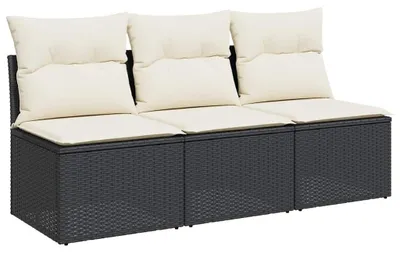Produktbild von vidaXL Gartensofa mit Kissen 3-Sitzer Schwarz Poly Rattan