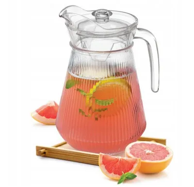 Produktbild von Glaskaraffe 1,4L mit Deckel Wasserkrug Glaskrug für Saft Limonade Eistee Spülmaschinenfest Rillendesign