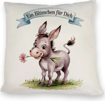 Produktbild von Ein Blümchen für dich Kissen mit Aquarell Esel