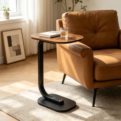 Produktbild von C-Form Beistelltisch Höhenverstellbar 43-72cm,Modern Mobiler Kaffeetisch Holz Couchtisch Side Table für Wohnzimmer für Wohnzimmer Bett Sofa Braun