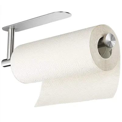 Produktbild von Küchenrollenhalter Schrank ohne Bohren oder Bohren Zewa Rollenhalter Unterschrank Bohrung Edelstahl Unterschrank Papierrollenhalter selbstklebend Halter, Küchenrollenhalter (silber)