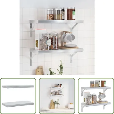 Zdjęcie produktu dla The Living Store Półki ścienne 2 szt. 50x23,5x3 cm srebrna stal nierdzewna