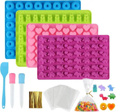 Produktbild von Gummibärchen-Form – Set mit 4 Stück – Bonbonformen aus Silikon mit 2 Pipetten – Silikonform für Gummibärchen – geeignet für Gelee und Schokolade