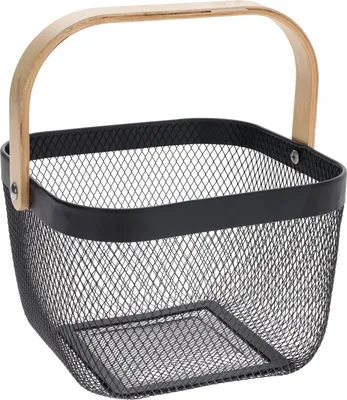 Image de Panier en fil de fer avec anse en bouleau noir (25x24,5x18 cm)