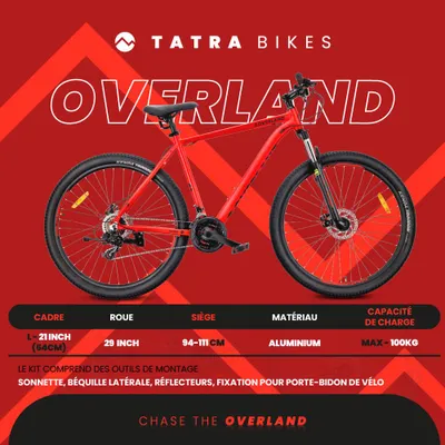 Image de VTT 29 pouces KENDA Shimano Aluminium Léger 21 vitesses Amortisseur Freins à disque Cadre L 21 pouces Tatra Bikes Overland rouge mat