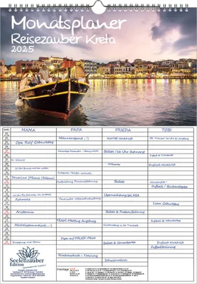 Produktbild von Reisezauber Kreta Planer Wandplaner Familienplaner 4 Spaltenplaner DIN A3 Kalender für 2025 Heraklion Griechenland Strand Meer Urlaub - Seelenzauber