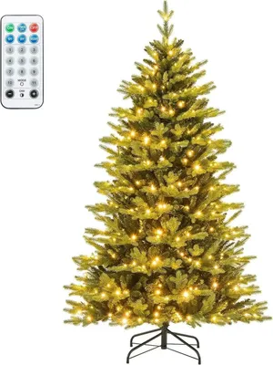 Image de Sapin de Noël artificiel - Éclairage LED - Hauteur 180 cm - 11 modes d'éclairage - 3 minuteries automatiques - 4 niveaux de luminosité - Vert