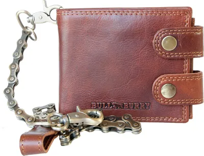 Image de Porte-monnaie biker en cuir véritable vitrifié avec RFID (protection des données), deux boucles et une chaîne métallique