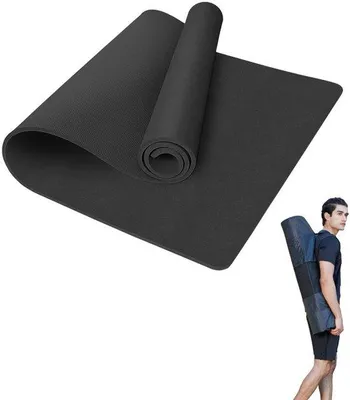Zdjęcie produktu dla Mata do jogi, antypoślizgowa, 195 x 90 cm, wykonana z TPE, mata do gimnastyki, grubość 10 mm, duża mata sportowa z paskiem do przenoszenia i torbą, idealna do pilatesu, jogi i treningu