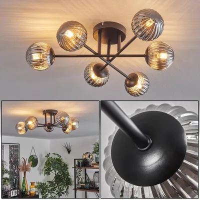 Produktbild von Isorella Deckenlampe aus Metall/Riffelglas in Schwarz/Rauchfarben