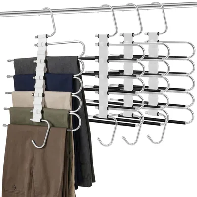 4er-Set Hosenbügel, platzsparend, 5-in-1, Metall, silberweiß