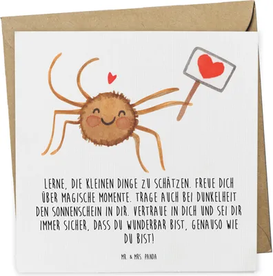 Produktbild von Mr. & Mrs. Panda Glückwunschkarte Spinne Agathe Motivation - Weiß - Geschenk, Dankeschön, Klappkarte, Vertrauen, Liebe, Glück, faltkarte, doppelkarte, anlasskarte