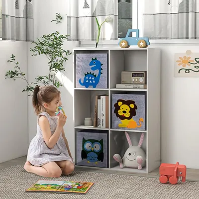Produktbild von Kinderregal mit 3 Aufbewahrungsboxen Bücherregal Spielzeugregal für Kinderzimmer 61,8 x 29,9 x 91,5 cm Weiß+Grau