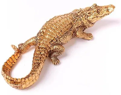 Zdjęcie produktu dla Nowoczesna figurka krokodyla z poliresiny, złota, 36 cm, dekoracja