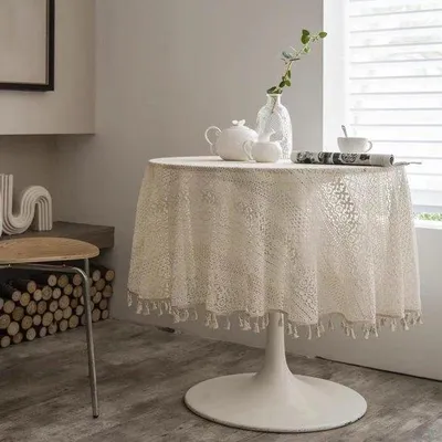Immagine prodotto di Tovaglia a quadretti beige - Decorazione in stile bohemien - 150 cm