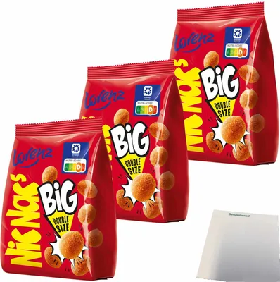 Produktbild von Lorenz Nic Nac´s Bignac´s Original Erdnüsse in knuspriger Hülle pikant gewürzt 3er Pack (3x110g Packung) + usy Block