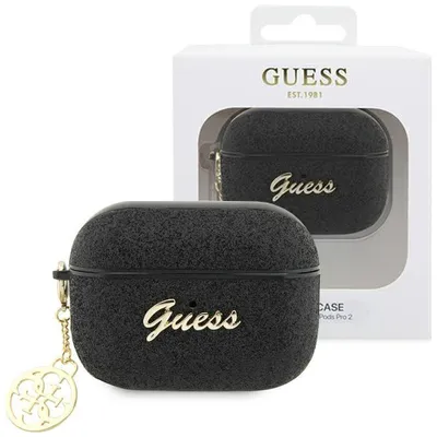 Produktbild von Guess GUAP2GLGSHK AirPods Pro 2 Cover schwarz/schwarz Glitter Flake 4G Charm