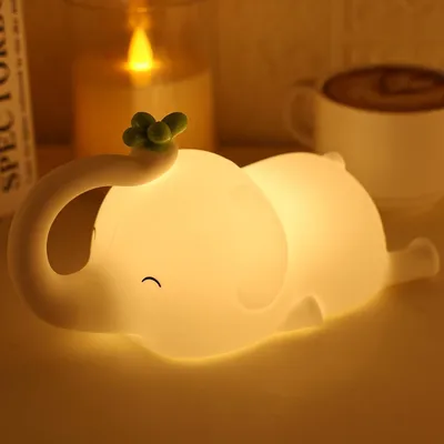 Produktbild von Nachtlichter, Elefanten-Nachtlicht aus Silikon für Kinder – 3-stufig dimmbare und wiederaufladbare LED-Lampe, weiches Tierlicht mit Touch-Steuerung