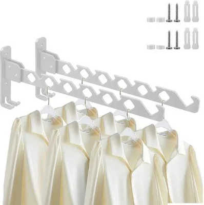 Image de Bénéficiaires® : Barre de porte-manteau pliante murale en aluminium, 3,7 x 34 cm, avec double crochet, lot de 2, blanc