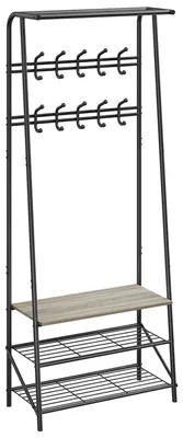Imagen del producto de Perchero para recibidor con asiento y estante para zapatos de 60 cm, estilo industrial. Armario independiente para recibidor con doble gancho (gris/)