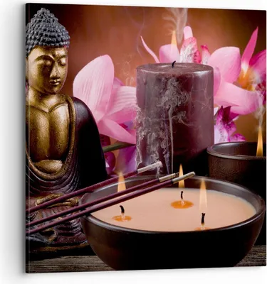 Produktbild von Bild auf Leinwand - Leinwandbild - Buddha Kerzen Religion - 70x70cm - Wand Bild - Wanddeko - Leinwanddruck - Bilder - Kunstdruck - Wanddekoration - Leinwand bilder - Wandkunst - AC70x70-2631