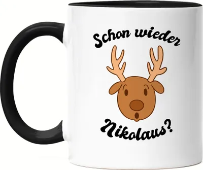 Produktbild von Schon Wieder Nikolaus Tasse schwarz Tolle Geschenkidee als Weihnachtsgeschenk Weihnachten Elch Lustiges Motiv