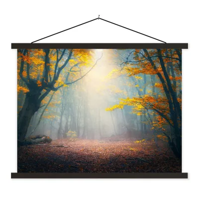 Produktbild von MuchoWow® Textilposter Wald - Nebel - Herbst 40x30 cm mit schwarzem Rahmen - Dekorationen