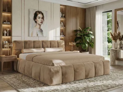 Produktbild von MKS MEBLE Polsterbett NIRA CLASSIC mit Bettkasten und Lattenrost gepolstertem Kopfteil Stauraumbett Gasdruck 200x200 Beige Plüsch