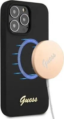 Image de Guess Guhmp13Xlslmgbk Iphone 13 Pro Max6,7 Black/Czarny Hardcase Silicone Script Gold Logo Magsafe