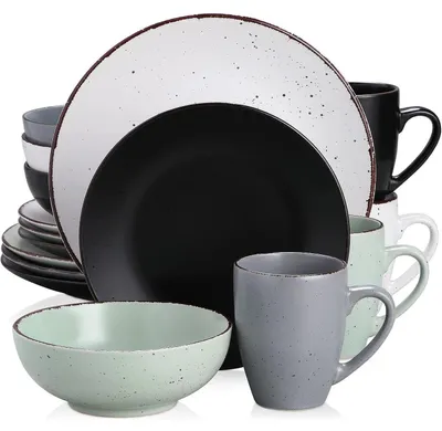 Productafbeelding van Serviesset van steengoed, 16-delig, combinatie set, vintage stijl, meerkleurig