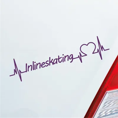 Produktbild von Auto Aufkleber Inlineskating Herzschlag Rollschuh Inliner Sport Liebe 19x19 cm Lila Sticker Heckscheibenaufkleber